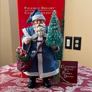 Possible Dreams Clothtique Blue Santa with Green Tree
